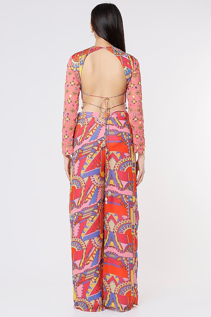 Pink & Blue Printed Pant Set With Sling Bag by Diya Rajvvir at Pernia's Pop Up Shop