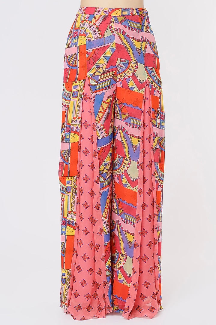 Pink & Blue Printed Pant Set With Sling Bag by Diya Rajvvir at Pernia's Pop Up Shop