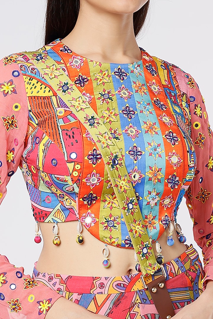 Pink & Blue Printed Pant Set With Sling Bag by Diya Rajvvir at Pernia's Pop Up Shop