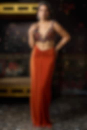 Rust Crepe & Lycra Dhoti Skirt Set by DiyaRajvvir at Pernia's Pop Up Shop