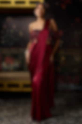 Maroon Satin Sharara Wedding Saree Set by DiyaRajvvir at Pernia's Pop Up Shop