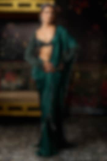 Emerald Green Satin Lycra Dhoti Skirt Wedding Saree Set by DiyaRajvvir at Pernia's Pop Up Shop