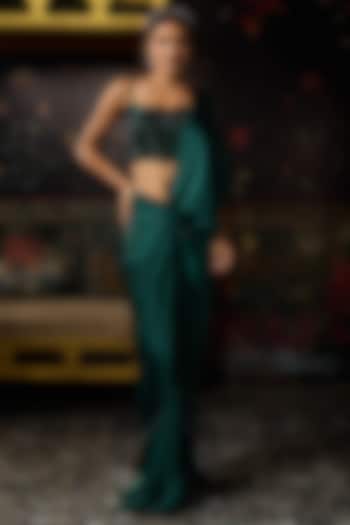 Emerald Green Armani Satin Dhoti Skirt Wedding Saree Set by DiyaRajvvir at Pernia's Pop Up Shop
