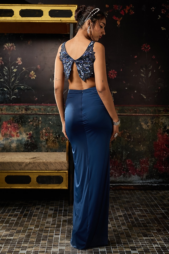 Teal Blue Lycra Dhoti Skirt Set by DiyaRajvvir at Pernia's Pop Up Shop
