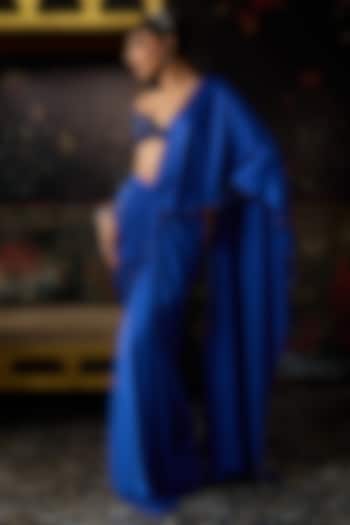 Electric Blue Satin Lycra Dhoti Skirt Wedding Saree Set by DiyaRajvvir at Pernia's Pop Up Shop