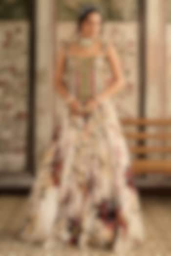 Ivory Crepe & Georgette Floral Printed Wedding Lehenga Set by DiyaRajvvir at Pernia's Pop Up Shop