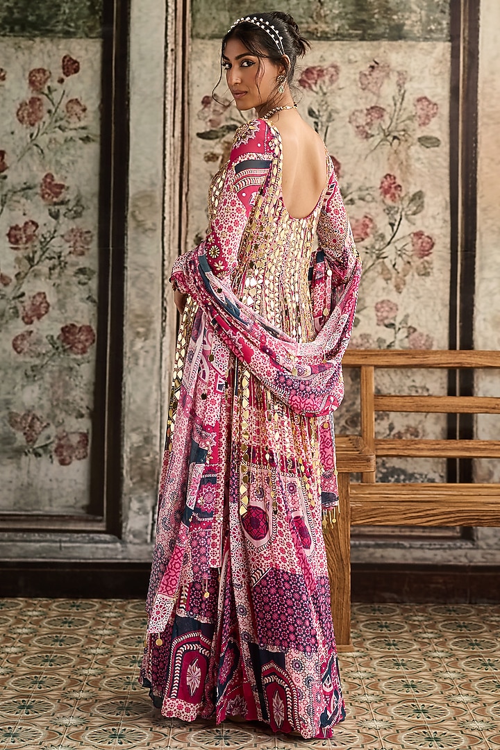 Fuchsia Georgette Abstract Printed Wedding Anarkali Set by DiyaRajvvir at Pernia's Pop Up Shop