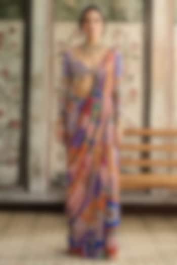 Multi-Colored Crepe Abstract Jaal Printed Sharara Wedding Saree Set by DiyaRajvvir at Pernia's Pop Up Shop
