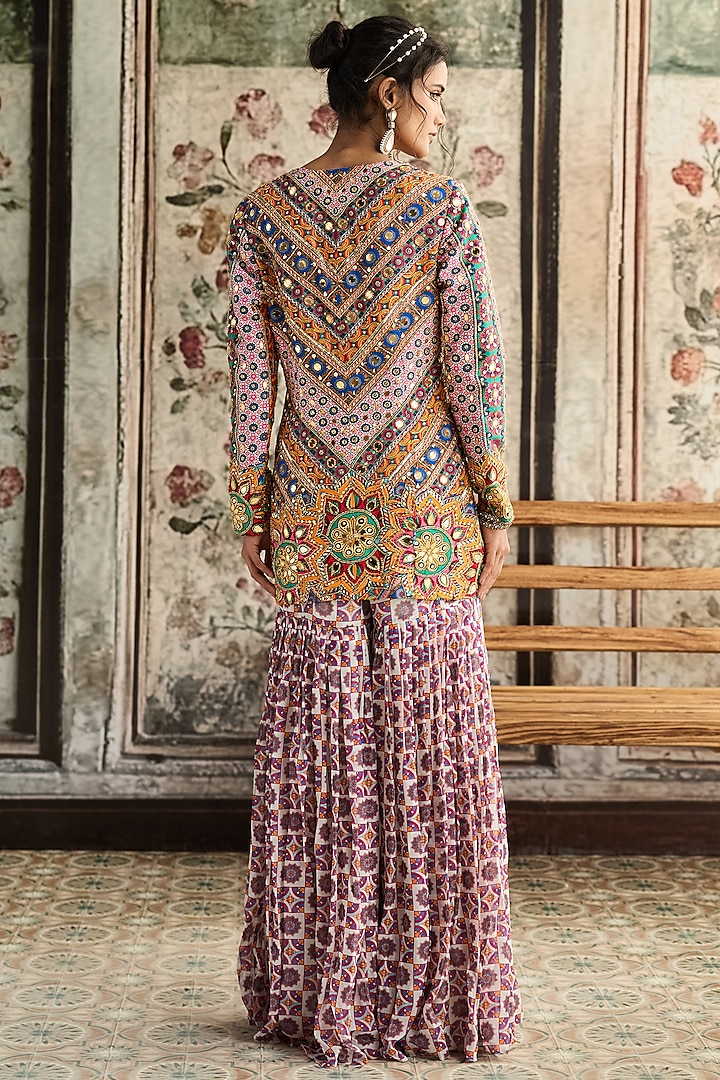 Multi-Colored Crepe Abstract Printed Gharara Set by DiyaRajvvir at Pernia's Pop Up Shop