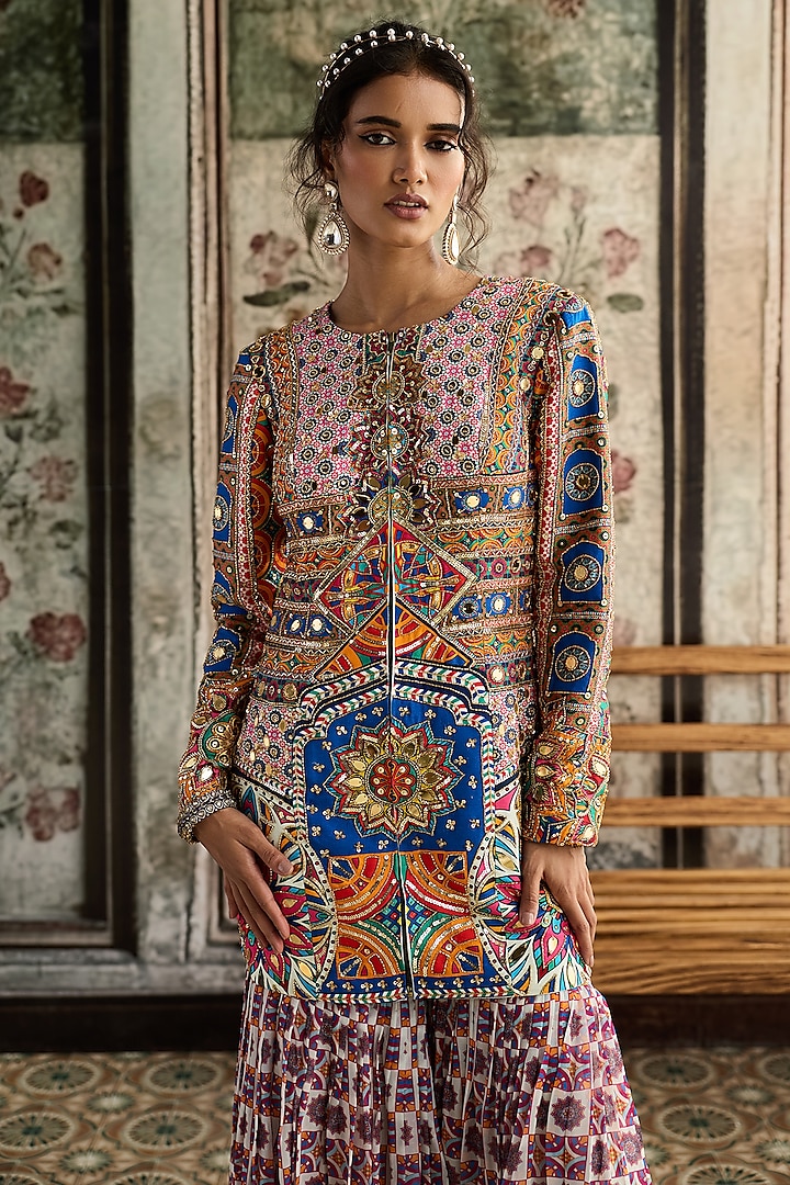 Multi-Colored Crepe Abstract Printed Gharara Set by DiyaRajvvir at Pernia's Pop Up Shop