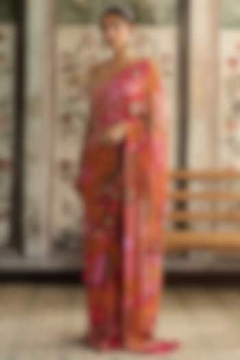 Yellow & Fuchsia Crepe Jaal Printed Draped Wedding Saree Set by DiyaRajvvir at Pernia's Pop Up Shop