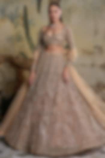 Gold & Silver Tulle Embellished Bridal Lehenga Set by DiyaRajvvir at Pernia's Pop Up Shop
