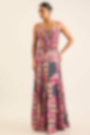 Fuchsia Crepe Floral Printed Skirt Set by DiyaRajvvir at Pernia's Pop Up Shop