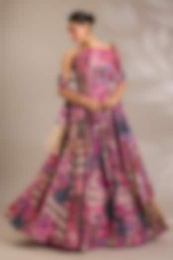 Fuchsia Crepe Floral Printed Wedding Lehenga Set by DiyaRajvvir at Pernia's Pop Up Shop