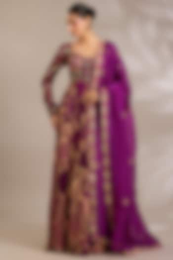 Magenta Georgette Floral Printed Wedding Anarkali Set by DiyaRajvvir at Pernia's Pop Up Shop