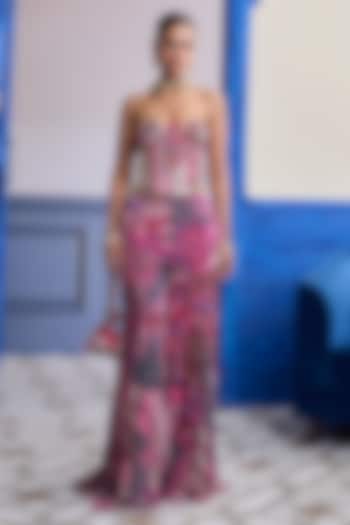 Fuchsia Georgette Floral Printed Pant Set by DiyaRajvvir at Pernia's Pop Up Shop