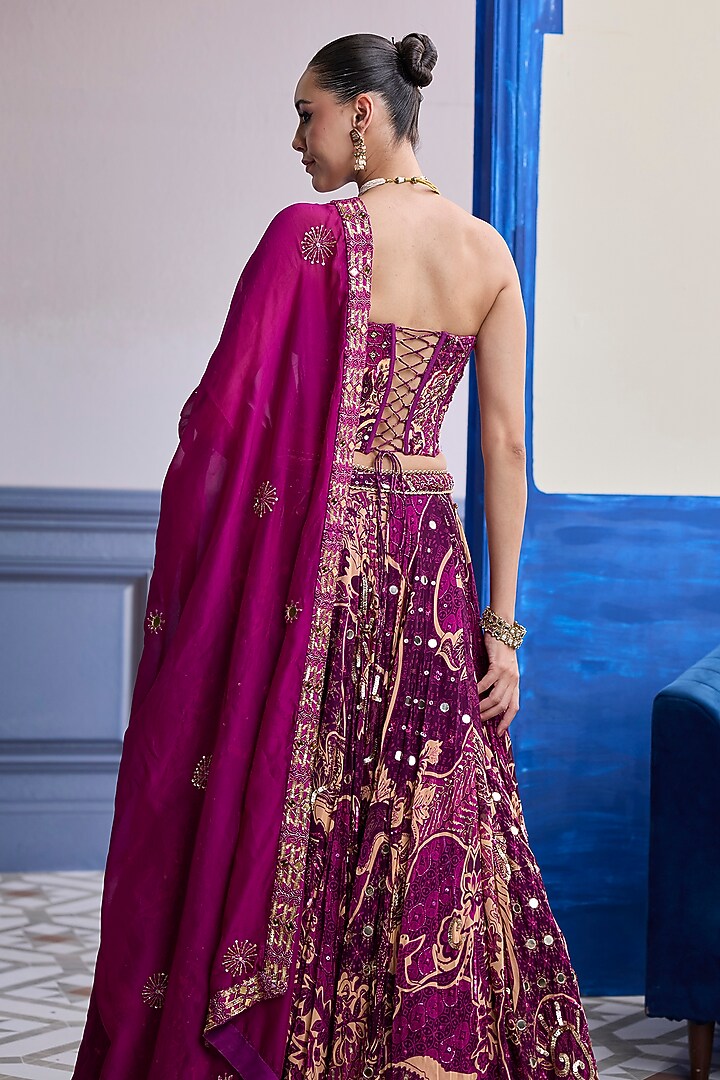 Magenta Georgette & Organza Printed Wedding Lehenga Set by DiyaRajvvir at Pernia's Pop Up Shop