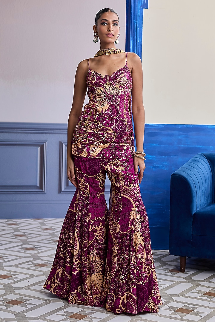 Magenta Georgette Floral Printed Structured Kurta Set by DiyaRajvvir at Pernia's Pop Up Shop