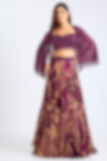 Magenta Tulle & Georgette Embroidered Wedding Lehenga Set by DiyaRajvvir at Pernia's Pop Up Shop