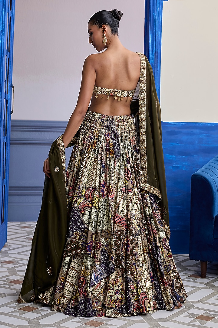 Olive Dola Silk Printed Wedding Lehenga Set by DiyaRajvvir at Pernia's Pop Up Shop