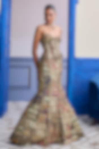 Olive Dola Silk Printed Mermaid Skirt Set by DiyaRajvvir at Pernia's Pop Up Shop