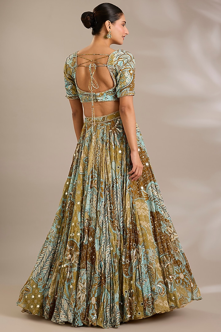 Yellow Crepe & Organza Printed Wedding Lehenga Set by DiyaRajvvir at Pernia's Pop Up Shop