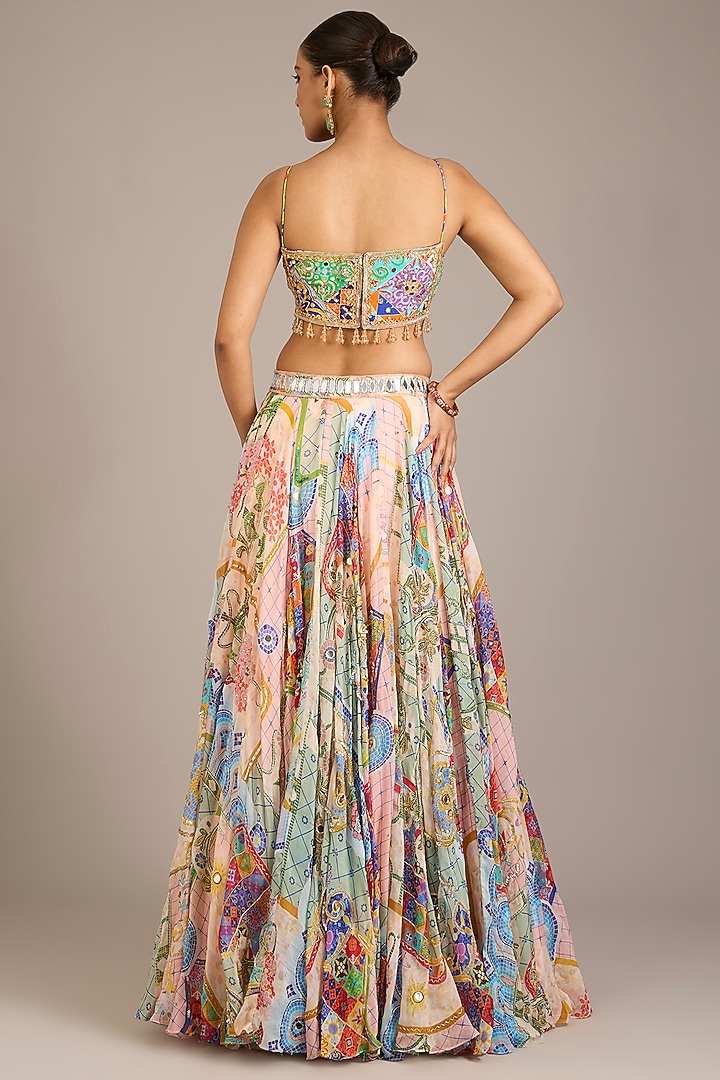 Multi-Colored Crepe Mosaic Printed Wedding Lehenga Set by DiyaRajvvir at Pernia's Pop Up Shop