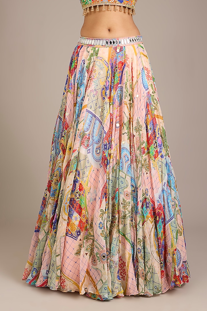 Multi-Colored Crepe Mosaic Printed Wedding Lehenga Set by DiyaRajvvir at Pernia's Pop Up Shop