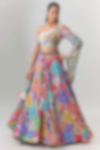 Multi-Colored Crepe Mosaic Printed Wedding Lehenga Set by DiyaRajvvir at Pernia's Pop Up Shop