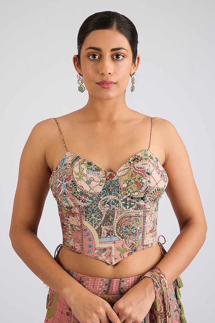 Onion Pink Georgette Printed Draped Sharara Wedding Saree Set by DiyaRajvvir at Pernia's Pop Up Shop