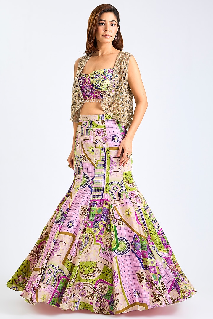 Purple Crepe & Tulle Skirt Set by DiyaRajvvir at Pernia's Pop Up Shop