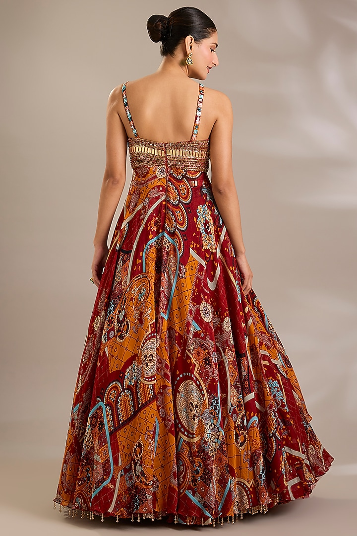 Rust Tulle Mosaic Printed Wedding Lehenga Set by DiyaRajvvir at Pernia's Pop Up Shop