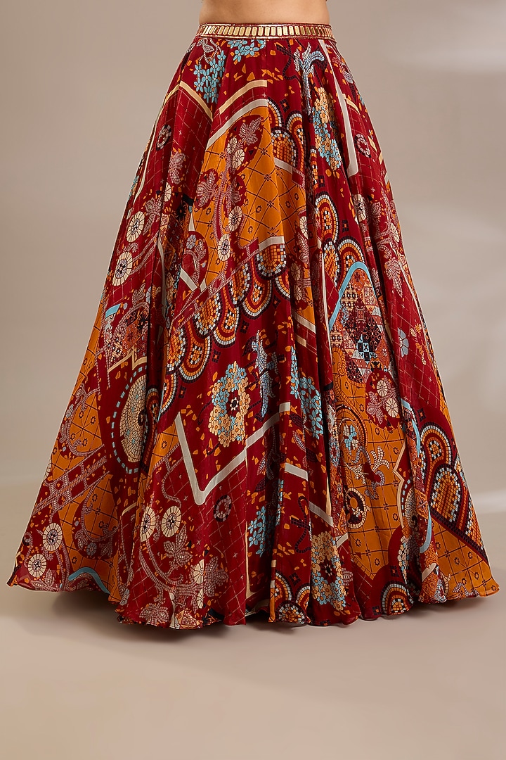 Rust Tulle Mosaic Printed Wedding Lehenga Set by DiyaRajvvir at Pernia's Pop Up Shop