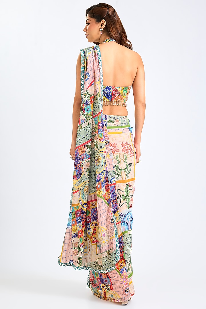 Blush Pink Crepe Printed Wedding Saree Set by DiyaRajvvir at Pernia's Pop Up Shop