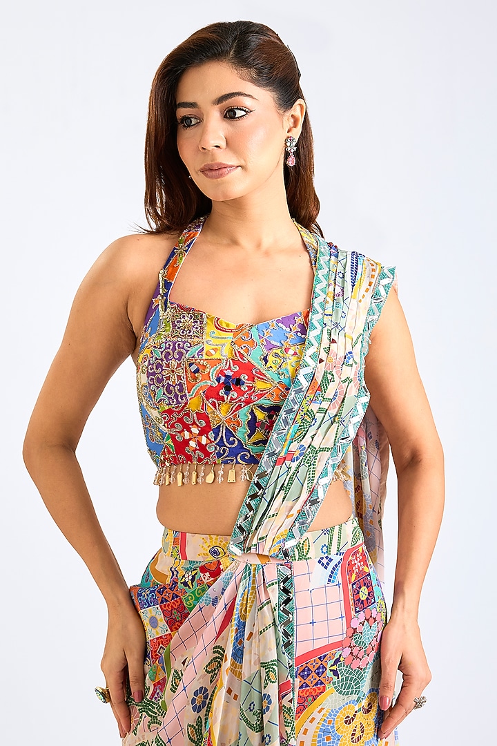 Blush Pink Crepe Printed Wedding Saree Set by DiyaRajvvir at Pernia's Pop Up Shop