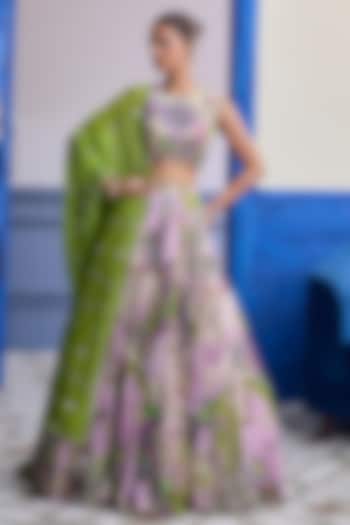 Bubblegum Purple Organza Mosaic Printed Wedding Lehenga Set by Diyarajvvir at Pernia's Pop Up Shop