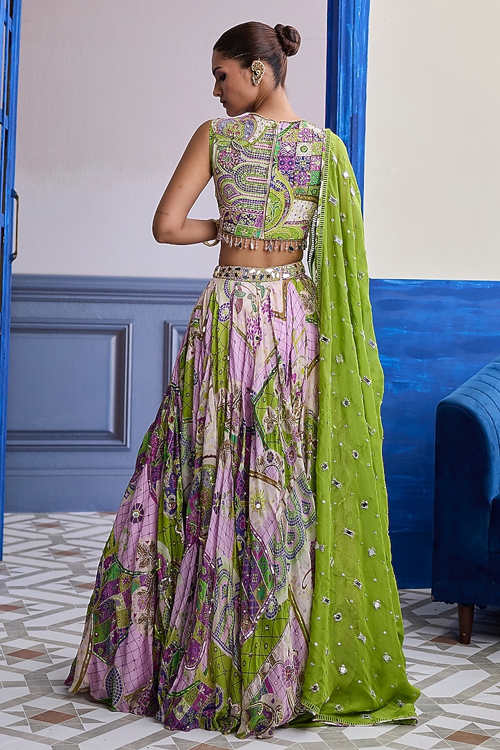 Bubblegum Purple Organza Mosaic Printed Wedding Lehenga Set by Diyarajvvir at Pernia's Pop Up Shop