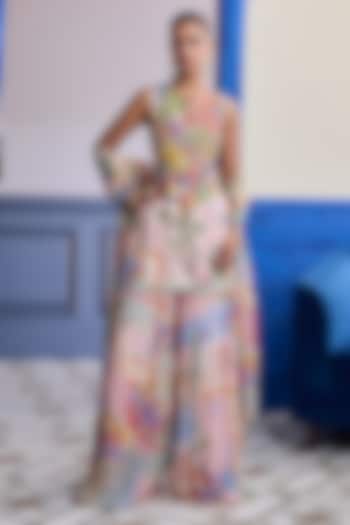 Blush Pink Crepe & Georgette Mosaic Printed Flared Wedding Sharara Set by Diyarajvvir at Pernia's Pop Up Shop
