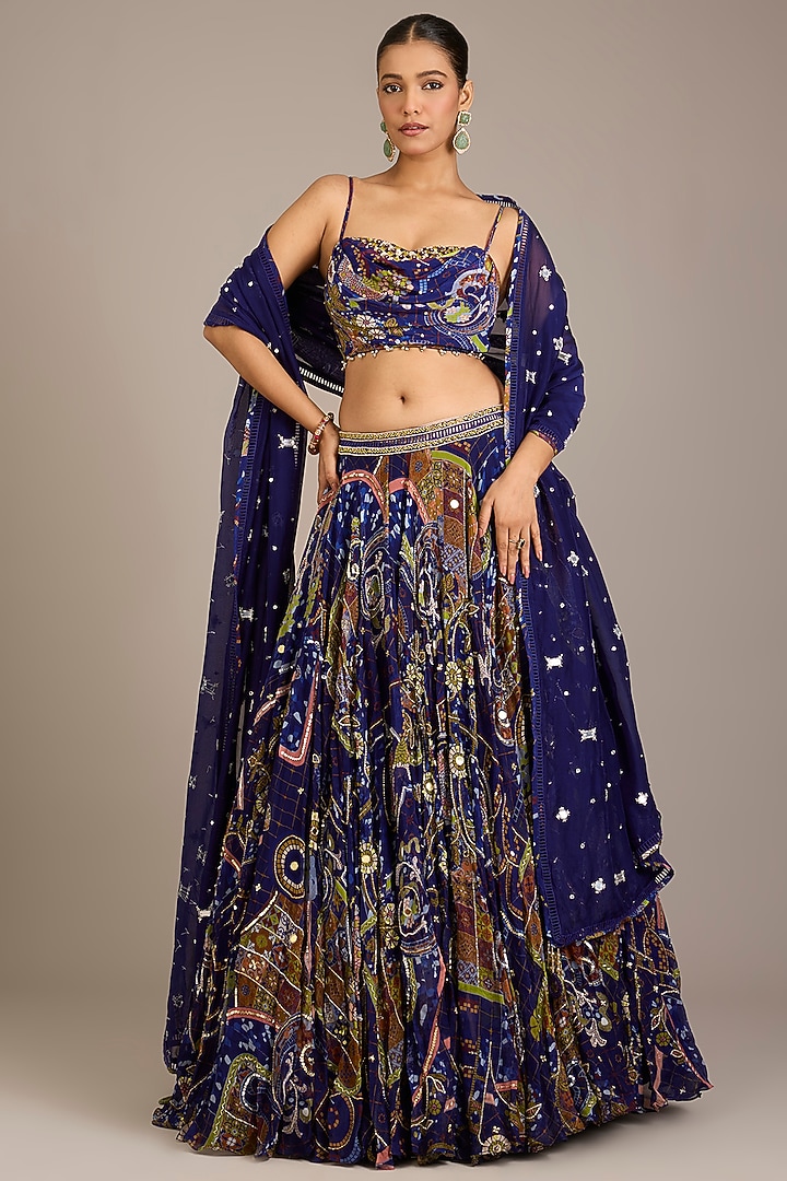 Violet Crepe Printed Wedding Lehenga Set by DiyaRajvvir at Pernia's Pop Up Shop