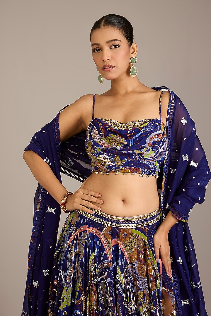 Violet Crepe Printed Wedding Lehenga Set by DiyaRajvvir at Pernia's Pop Up Shop