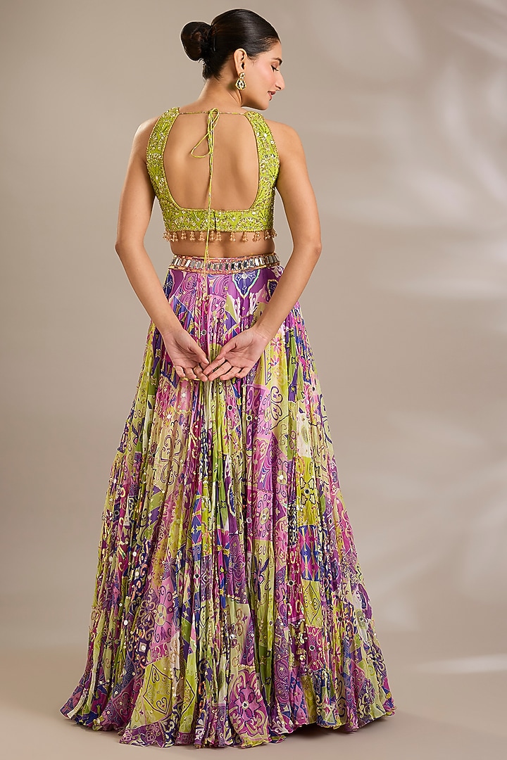 Bubblegum Purple Crepe Printed Wedding Lehenga Set by DiyaRajvvir at Pernia's Pop Up Shop