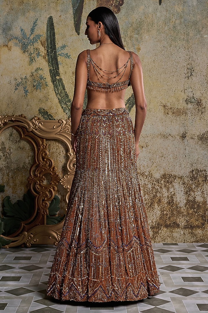 Burnt Orange Tulle Embroidered Mermaid Skirt Set by DiyaRajvvir at Pernia's Pop Up Shop