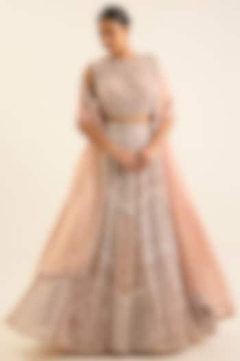 Ivory Tulle & Organza Embroidered Bridal Lehenga Set by DiyaRajvvir at Pernia's Pop Up Shop