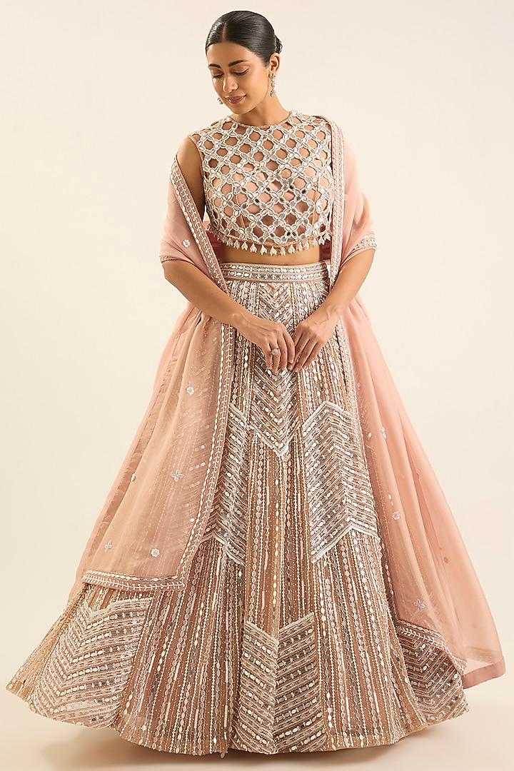 Ivory Tulle & Organza Embroidered Bridal Lehenga Set by DiyaRajvvir at Pernia's Pop Up Shop