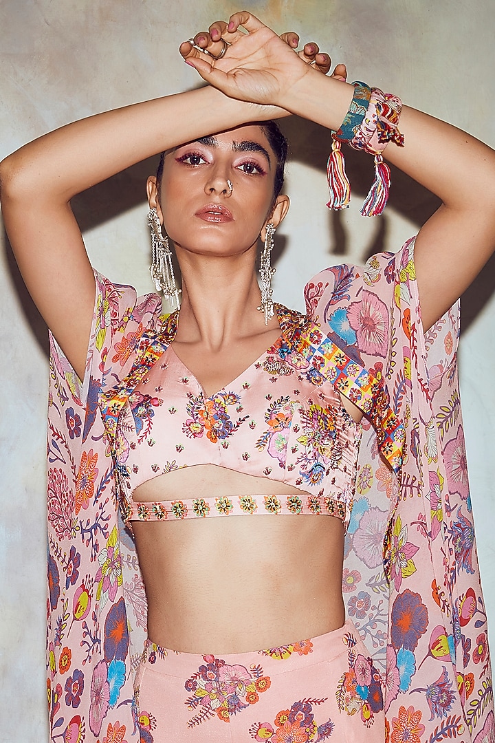 Blush Pink Printed Gharara Pant Set by DiyaRajvvir at Pernia's Pop Up Shop