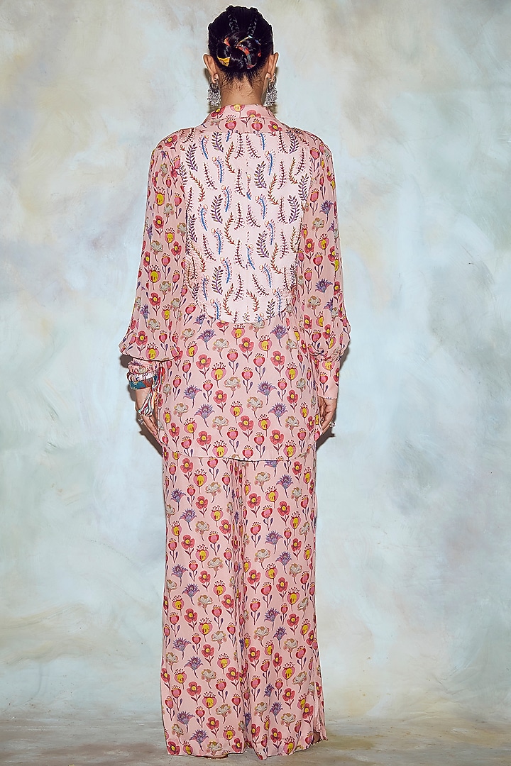 Blush Pink Floral Printed Pant Set by DiyaRajvvir at Pernia's Pop Up Shop
