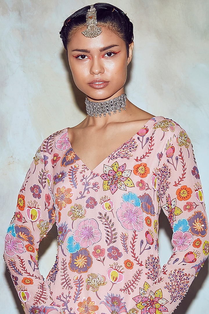 Blush Pink Floral Printed Wedding Sharara Set by DiyaRajvvir at Pernia's Pop Up Shop