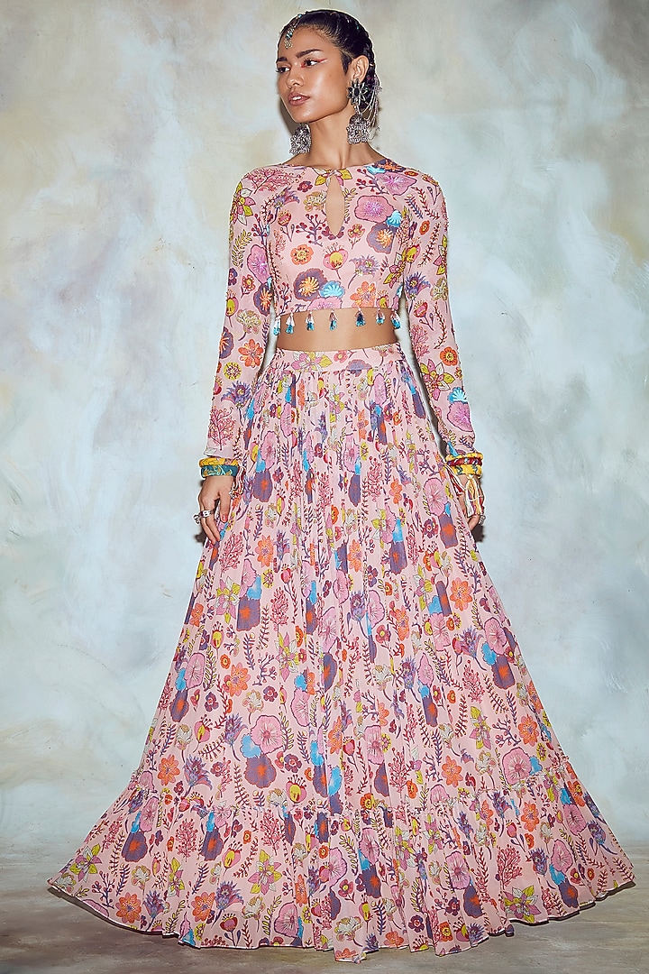 Blush Pink Printed Skirt Set by DiyaRajvvir at Pernia's Pop Up Shop
