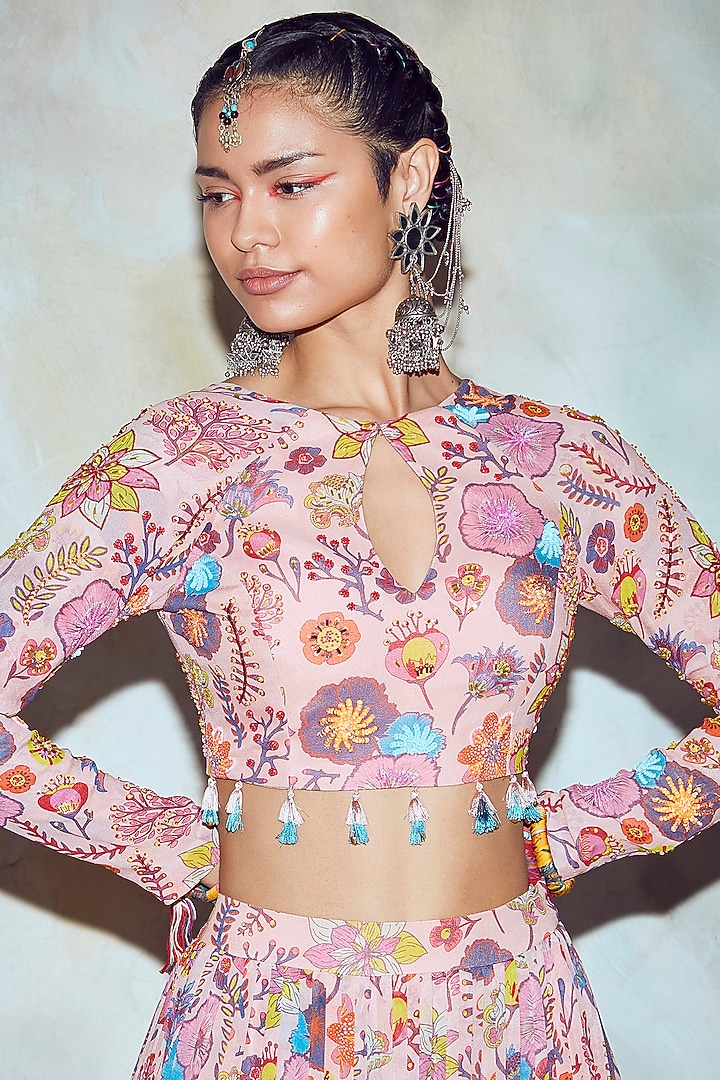 Blush Pink Printed Skirt Set by DiyaRajvvir at Pernia's Pop Up Shop