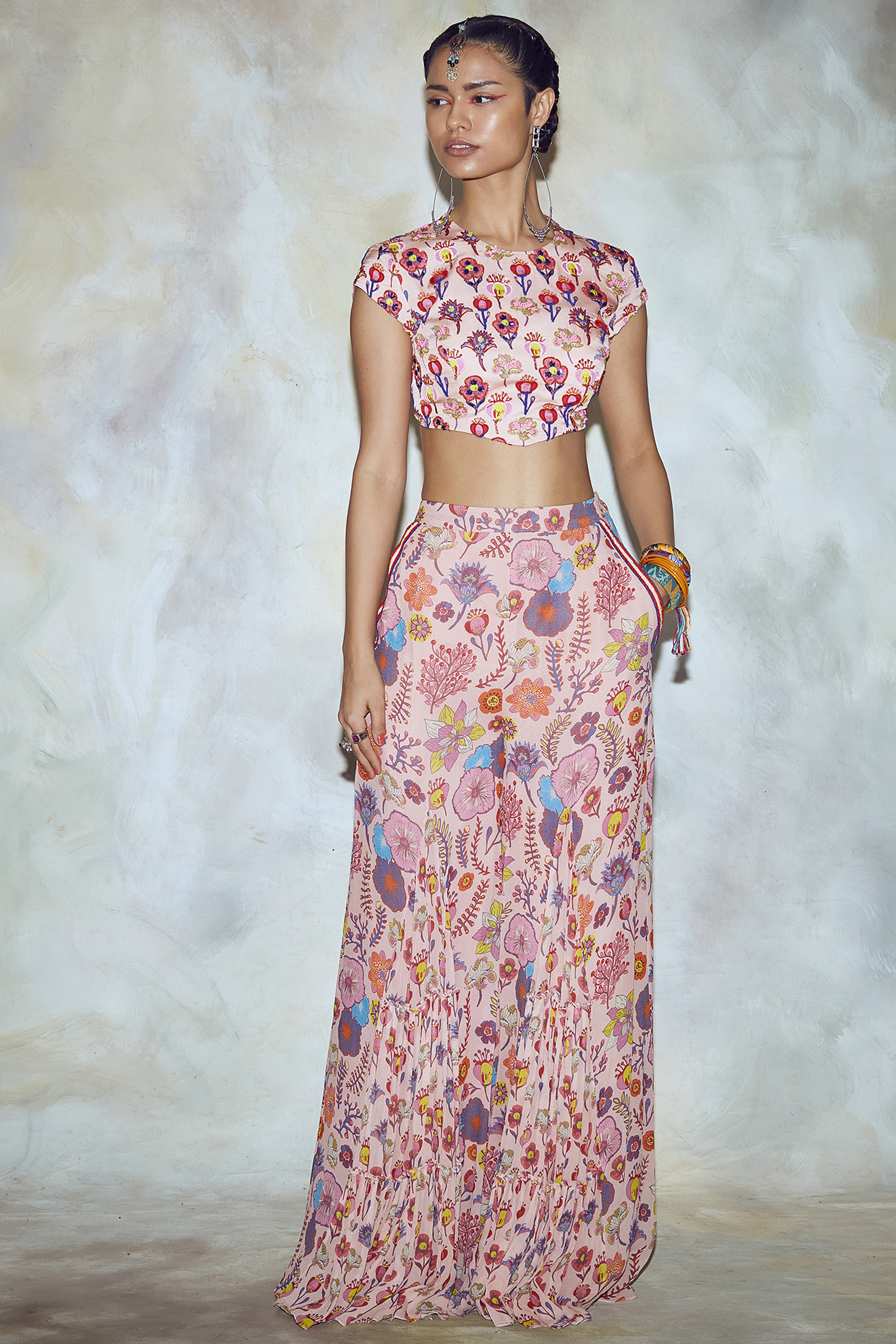 Blush Pink Butta Printed Pant Set by DiyaRajvvir at Pernia's Pop Up Shop